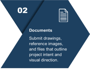 3D visualization process, Documents step by Axon Immersive Visuals showing input collection and reference preparation.