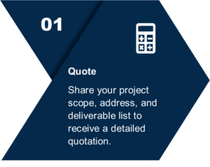 3D visualization process, Quote step by Axon Immersive Visuals showing project initiation and quotation stage.